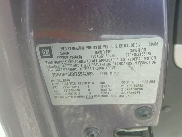 3GNDA13DX7S542588 - 2007 CHEVROLET HHR LS PURPLE photo 10