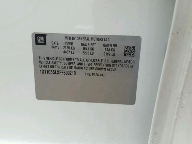 1G11C5SLXFF300210 - 2015 CHEVROLET MALIBU 1LT 白色 照片 10