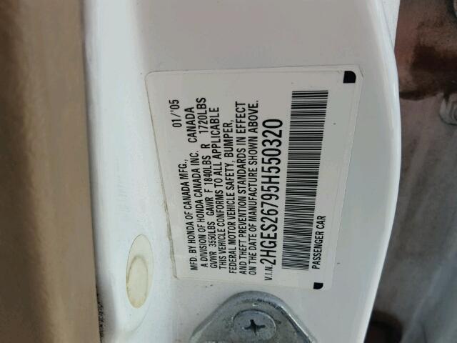 2HGES26795H550320 - 2005 HONDA CIVIC EX 白色 照片 10