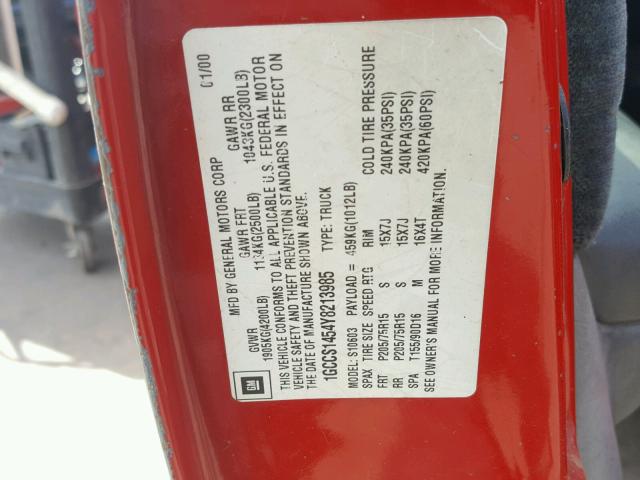 1GCCS1454Y8213985 - 2000 CHEVROLET S TRUCK S1 RED photo 10