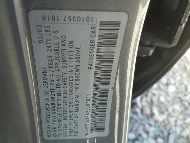 WVWYH63B53E365051 - 2003 VOLKSWAGEN PASSAT GLX 银色 照片 10
