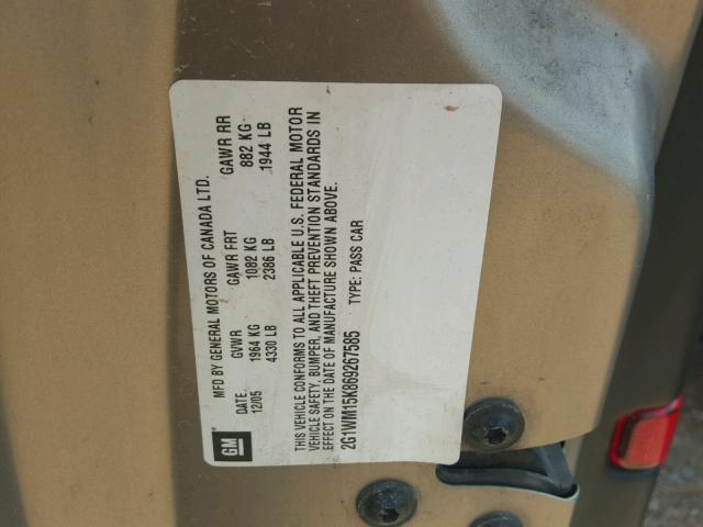 2G1WM15K869267585 - 2006 CHEVROLET MONTE CARL 金色 照片 10