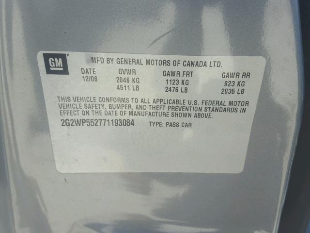 2G2WP552771193084 - 2007 PONTIAC GRAND PRIX GRAY photo 10