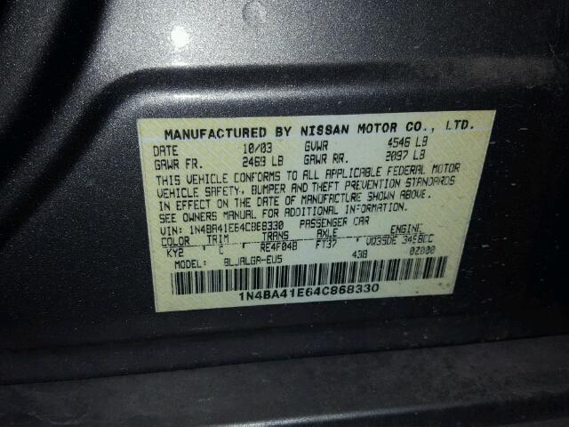 1N4BA41E64C868330 - 2004 NISSAN MAXIMA SE GOLD photo 10