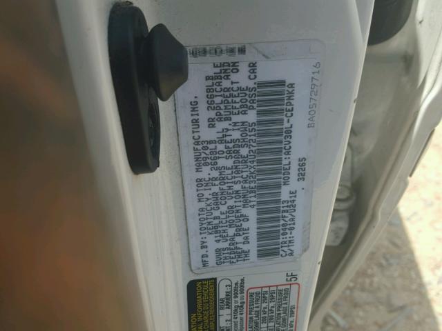 4T1BE32KX4U272155 - 2004 TOYOTA CAMRY LE თეთრი ფოტო 10