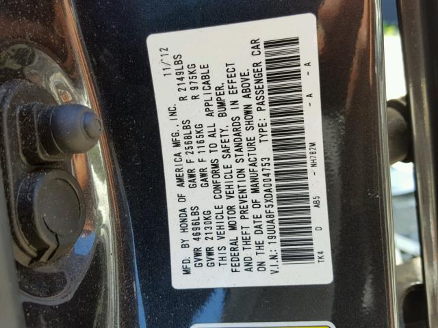 19UUA8F5XDA004753 - 2013 ACURA TL TECH CHARCOAL photo 10