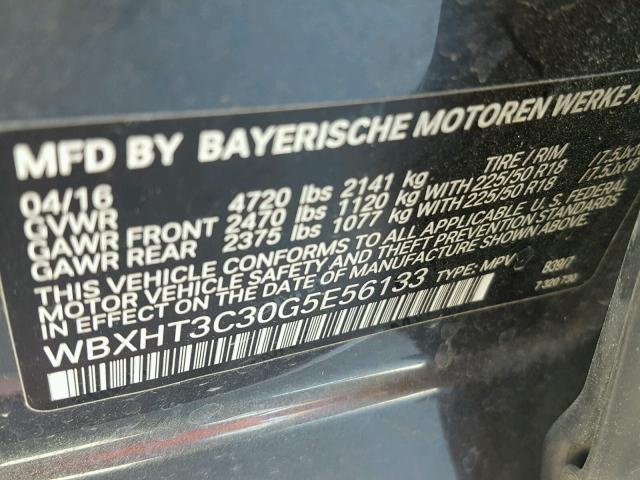 WBXHT3C30G5E56133 - 2016 BMW X1 XDRIVE2 Сұр фото 10