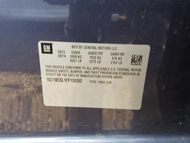 1G11B5SL1FF139393 - 2015 CHEVROLET MALIBU LS Mavi foto 10