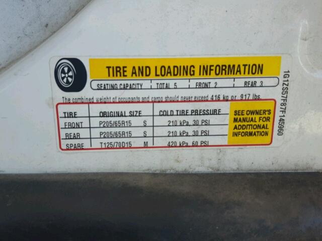 1G1ZS57F87F145960 - 2007 CHEVROLET MALIBU LS WHITE photo 10