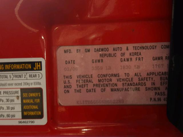 KL1TD56666B662289 - 2006 CHEVROLET AVEO BASE Көк фото 10