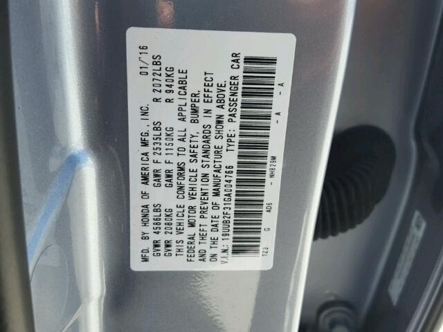 19UUB2F31GA004766 - 2016 ACURA TLX BLUE photo 10