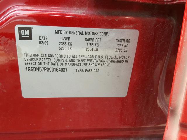 1G6DN57P390164037 - 2009 CADILLAC CTS-V RED photo 10