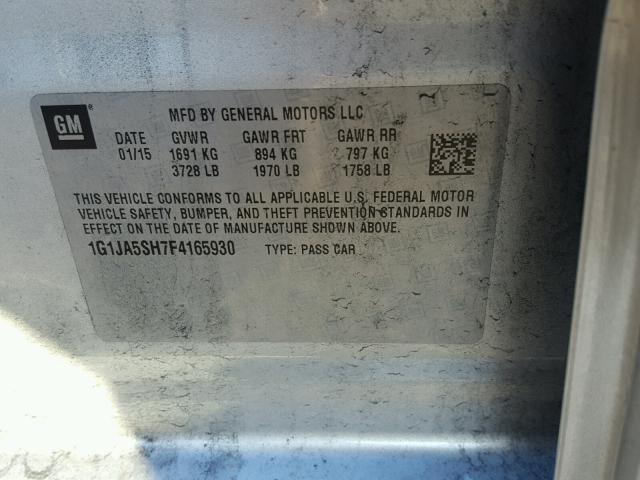 1G1JA5SH7F4165930 - 2015 CHEVROLET SONIC LS 银色 照片 10