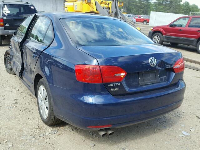 3VW2K7AJ7CM344197 - 2012 VOLKSWAGEN JETTA BASE Կապույտ լուսանկար 3