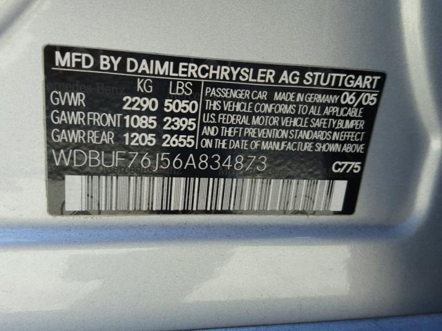 WDBUF76J56A834873 - 2006 MERCEDES-BENZ E 55 AMG SILVER photo 10