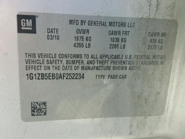 1G1ZB5EB0AF252234 - 2010 CHEVROLET MALIBU LS Gümüş foto 10