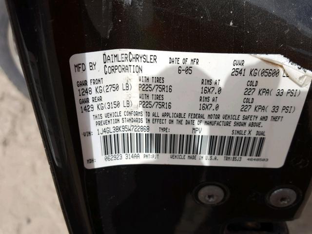 1J4GL38K95W722868 - 2005 JEEP LIBERTY RE GREEN photo 10