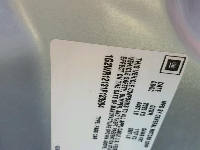 1G2WR12131F123984 - 2001 PONTIAC GRAND PRIX SILVER photo 10