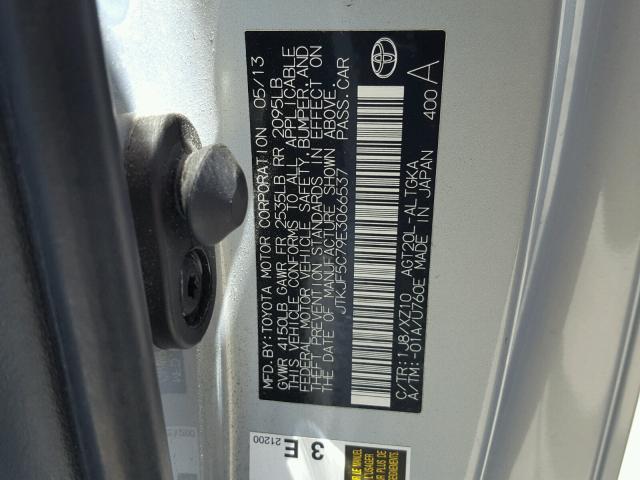 JTKJF5C79E3066537 - 2014 TOYOTA SCION TC 银色 照片 10