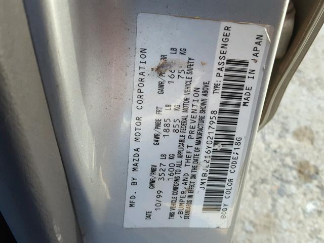 JM1BJ2216Y0217958 - 2000 MAZDA PROTEGE ES SILVER photo 10