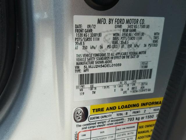 5LMJJ2H54DEL01059 - 2013 LINCOLN NAVIGATOR SILVER photo 10