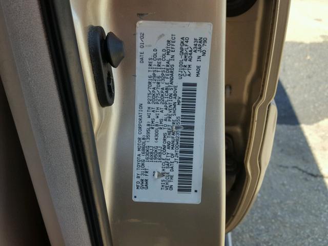 JTJHT00W823516555 - 2002 LEXUS LX 470 TAN photo 10