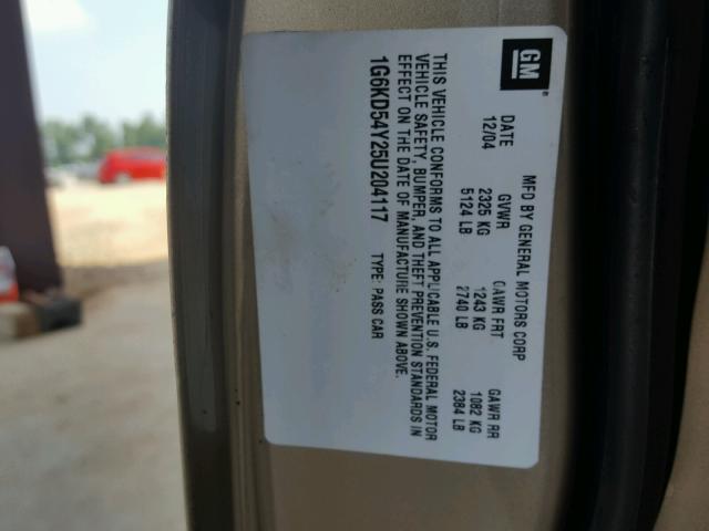 1G6KD54Y25U204117 - 2005 CADILLAC DEVILLE GOLD photo 10