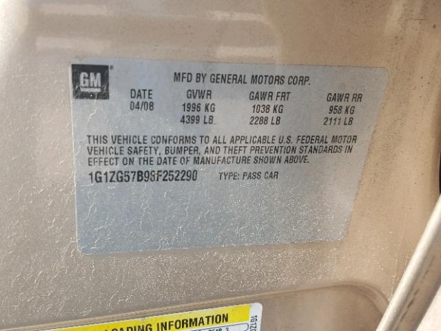 1G1ZG57B98F252290 - 2008 CHEVROLET MALIBU LS BEIGE photo 10