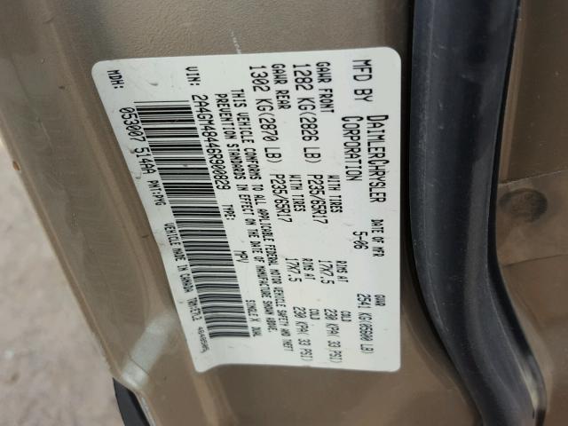 2A4GM48446R900829 - 2006 CHRYSLER PACIFICA GOLD photo 10