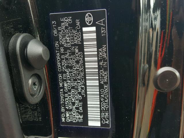 JTKJF5C7XE3078423 - 2014 TOYOTA SCION TC 黑色 照片 10