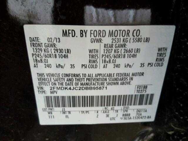 2FMDK4JC2DBB95871 - 2013 FORD EDGE SEL BROWN photo 10