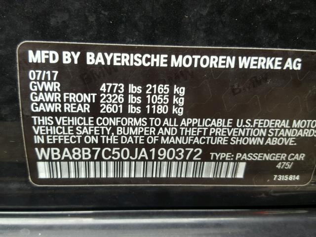 WBA8B7C50JA190372 - 2018 BMW 340 XI BLACK photo 10