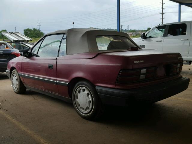 3B3XP45K2MT560835 - 1991 DODGE SHADOW MAROON photo 3