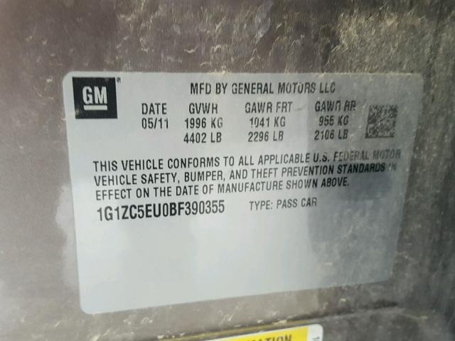 1G1ZC5EU0BF390355 - 2011 CHEVROLET MALIBU 1LT 金色 照片 10