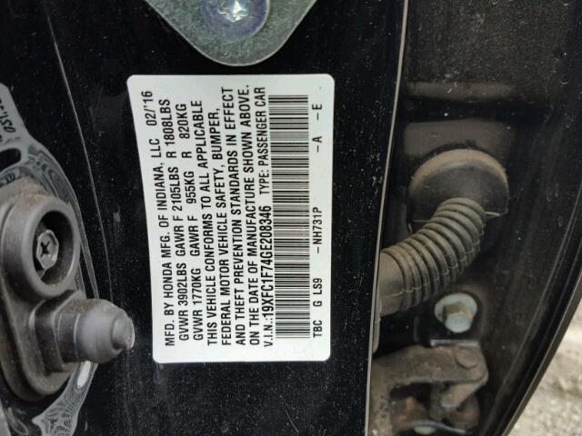 19XFC1F74GE208346 - 2016 HONDA CIVIC EXL BLACK photo 10