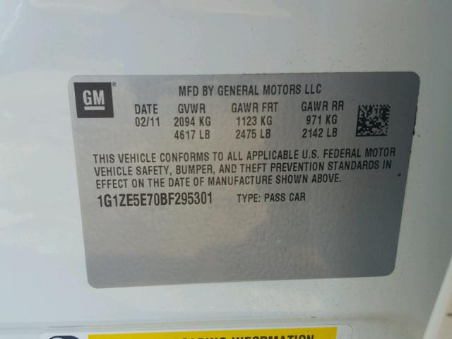 1G1ZE5E70BF295301 - 2011 CHEVROLET MALIBU LTZ 白色 照片 10