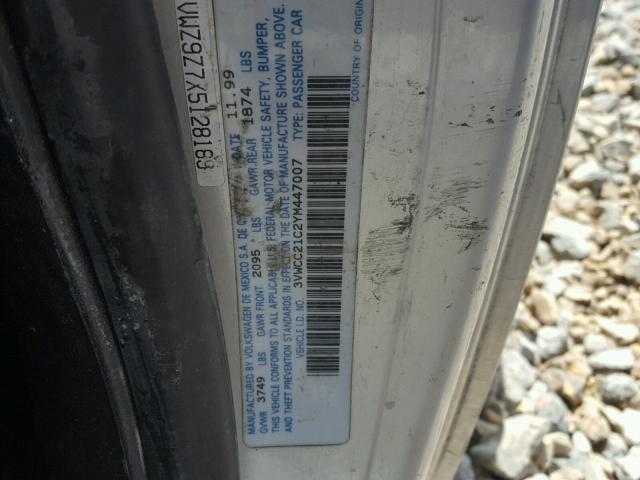 3VWCC21C2YM447007 - 2000 VOLKSWAGEN NEW BEETLE 银色 照片 10