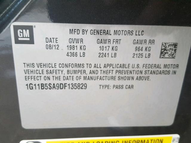 1G11B5SA9DF135829 - 2013 CHEVROLET MALIBU LS 黑色 照片 10