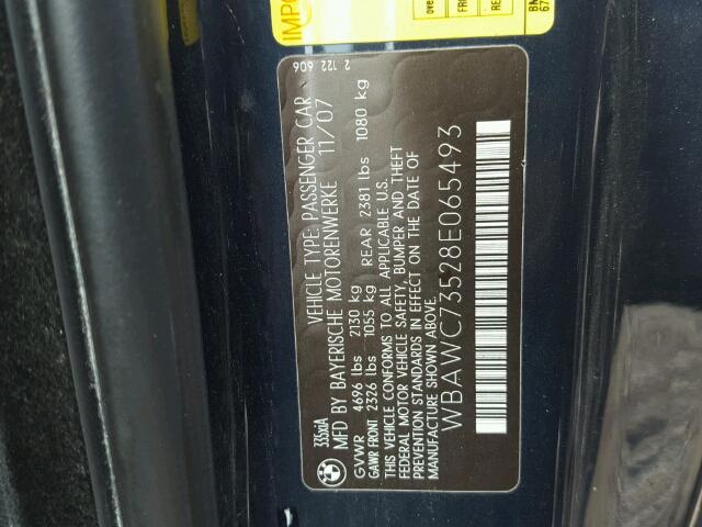 WBAWC73528E065493 - 2008 BMW 335 XI BLUE photo 10