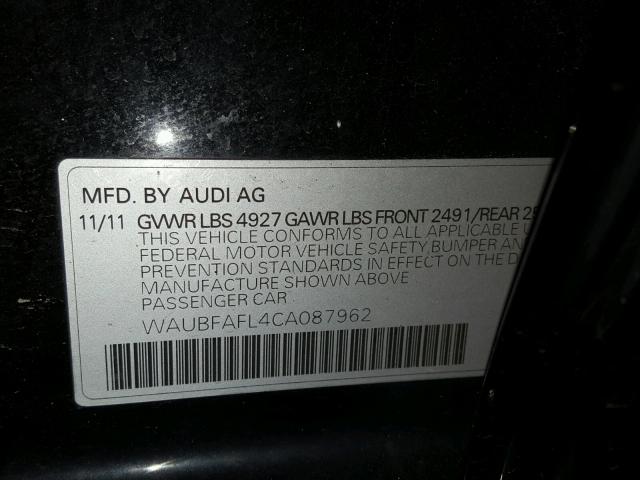 WAUBFAFL4CA087962 - 2012 AUDI A4 PREMIUM BLACK photo 10