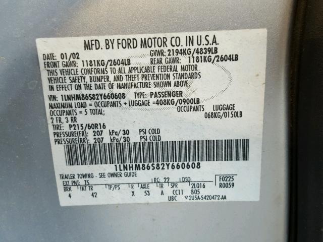 1LNHM86S82Y660608 - 2002 LINCOLN LS 银色 照片 10