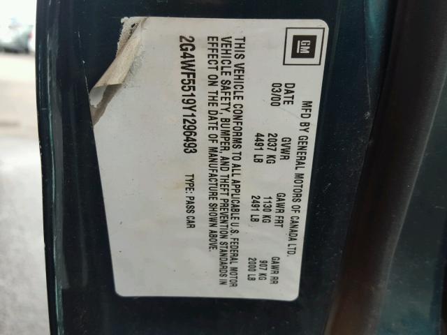 2G4WF5519Y1296493 - 2000 BUICK REGAL GS GREEN photo 10