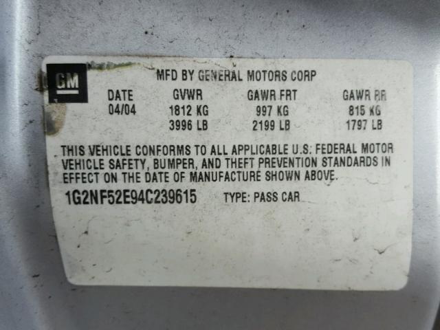 1G2NF52E94C239615 - 2004 PONTIAC GRAND AM S Gümüş foto 10