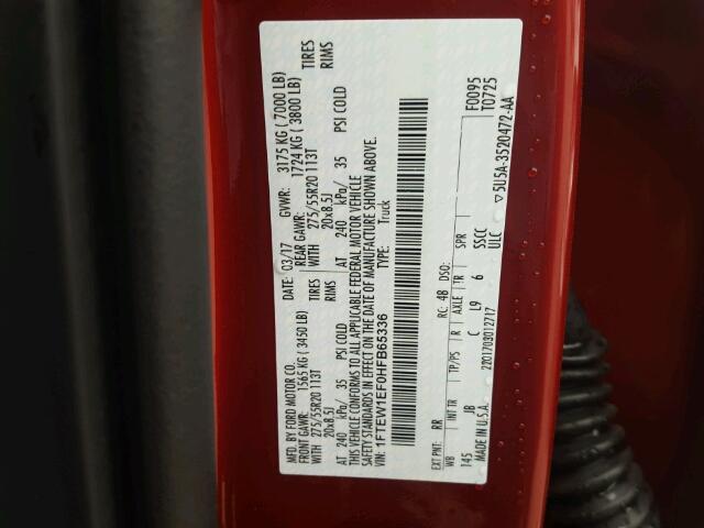 1FTEW1EF0HFB65336 - 2017 FORD F150 SUPER RED photo 10