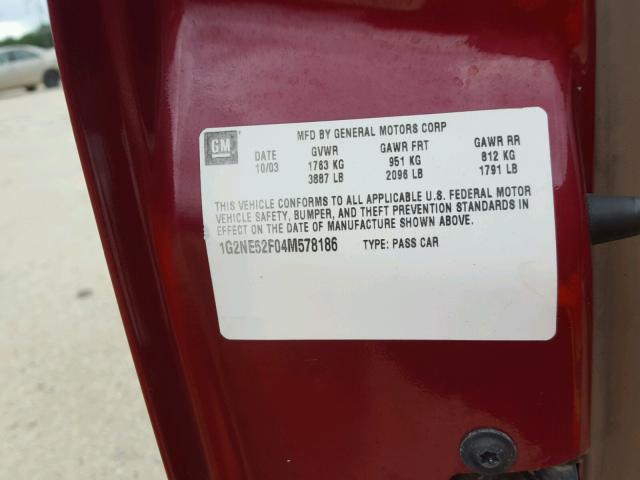 1G2NE52F04M578186 - 2004 PONTIAC GRAND AM S მუქწითელი ფოტო 10