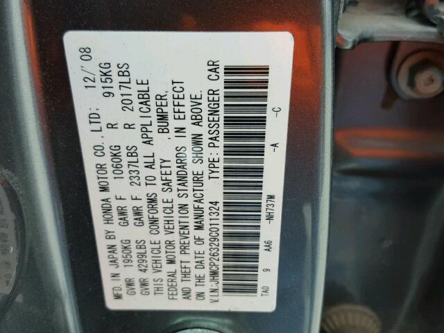 JHMCP26329C011324 - 2009 HONDA ACCORD GRAY photo 10