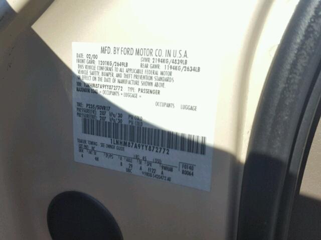 1LNHM87A9YY872772 - 2000 LINCOLN LS კრემისფერი ფოტო 10