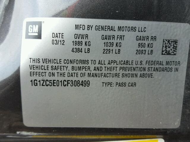 1G1ZC5E01CF308499 - 2012 CHEVROLET MALIBU 1LT CHARCOAL photo 10