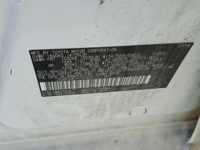 JTLKE50E191076261 - 2009 TOYOTA SCION XB Blanco foto 10