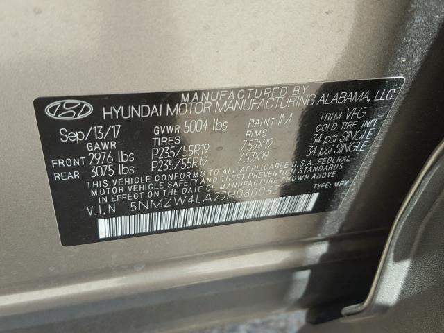 5NMZW4LA2JH080033 - 2018 HYUNDAI SANTA FE S BROWN photo 10